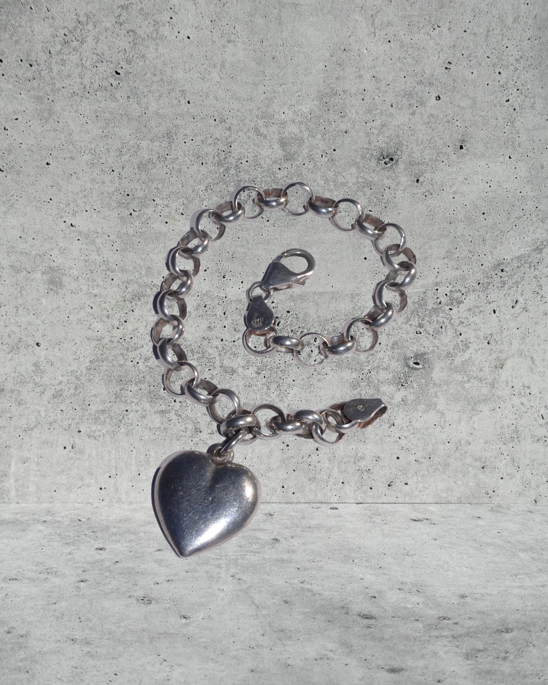 Silver Rolo & Puffy Heart Bracelet